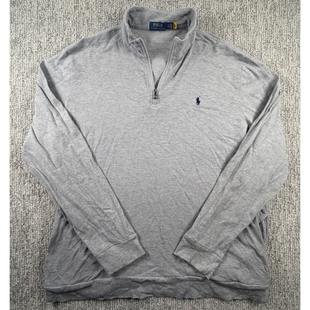 Polo Ralph Lauren Quarter Zip Pullover Mens XXL Gray Cotton Pique Mock Neck